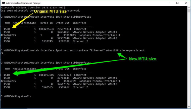 change mtu windows 10 netsh