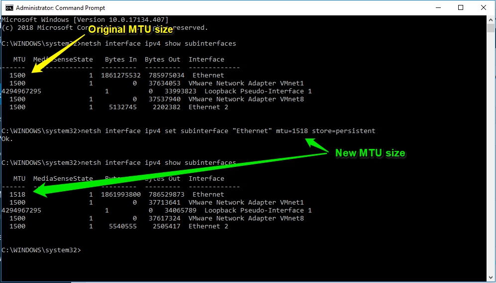 change network mtu windows 10