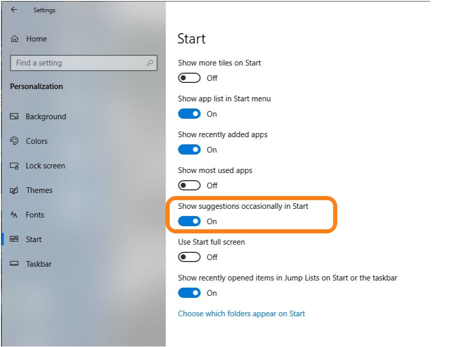 Remove Ads in start menu Windows 10