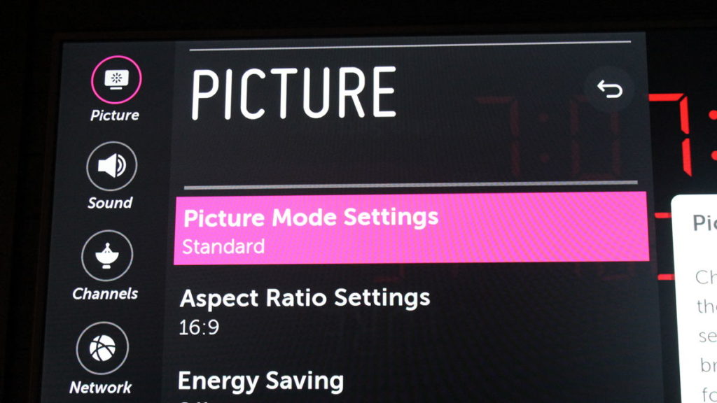 LG 70UK65 picture mode settings to fix LG light band issue. 