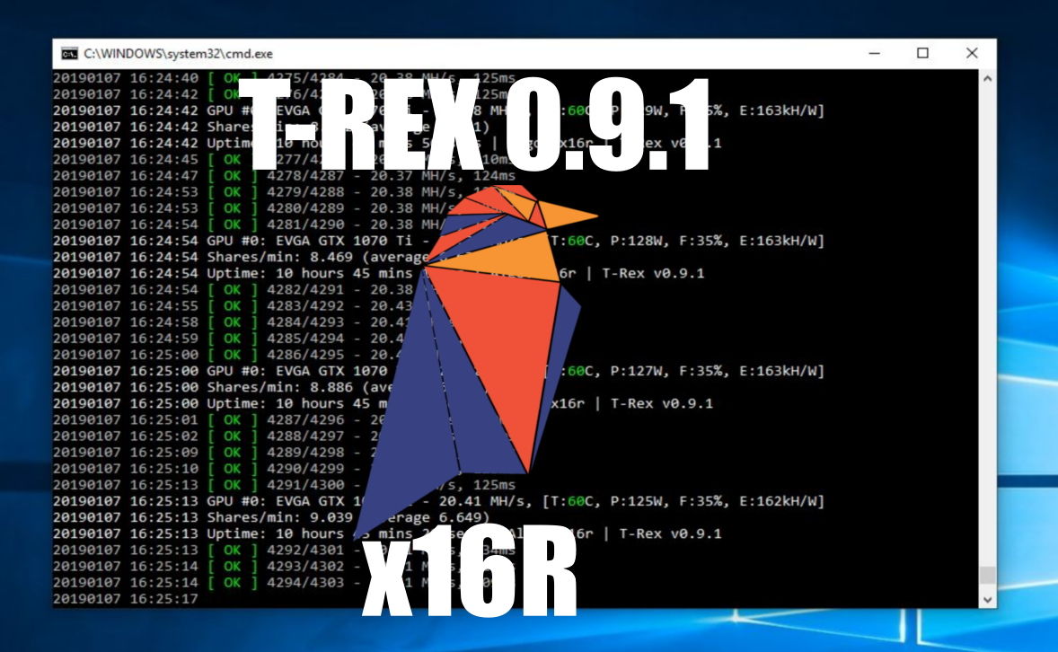 T-Rex 0.9.1 Hashrate for Nvidia GPUs