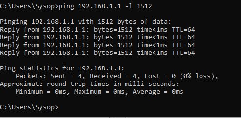 windows ping size option